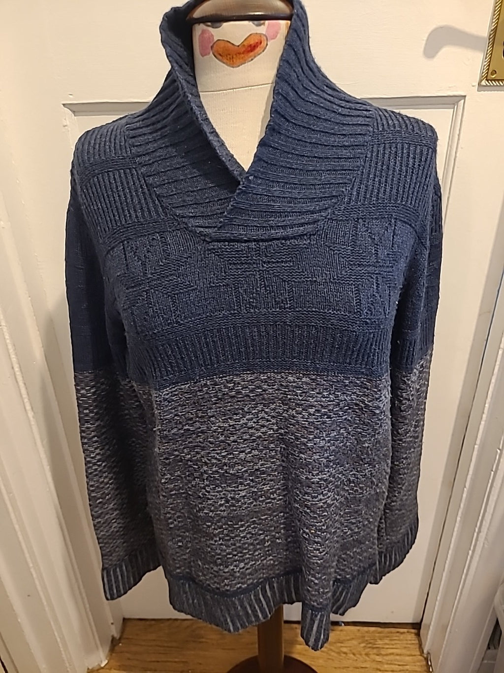 Mens North Coast Size Small Navy/Grey High Neck Long Sleeved Jumper