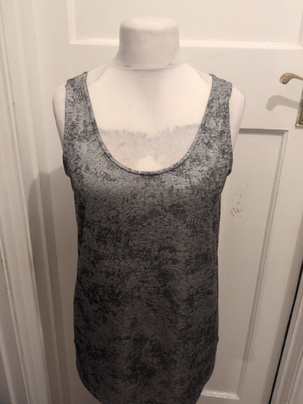 Ladies Next Size 14 Silver Patterned Sleeveless Vest T-shirt