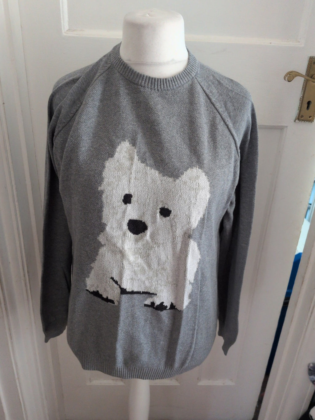 Cotton Traders Small Grey With A White Dog Image Long Sleeve Jumper