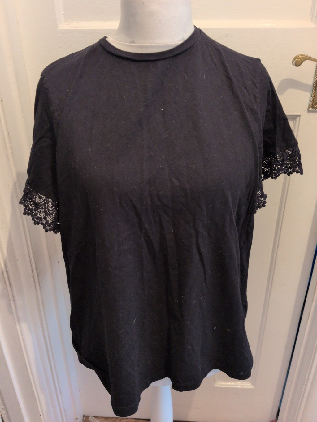 JD Williams 22 Black Lace Sleeve Hem Short Sleeve T-shirt