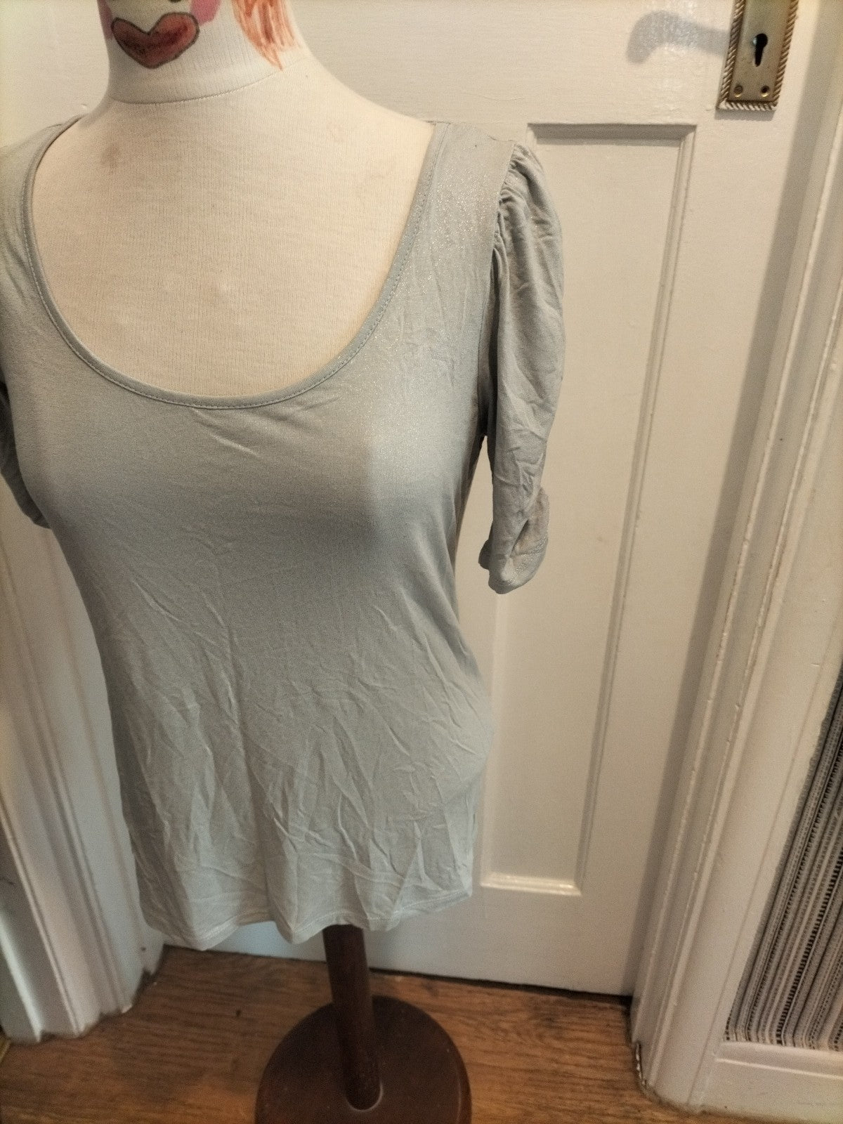 Ladies Marks And Spencer Size 12 Silver Shimmer Short Sleeved Tshirt