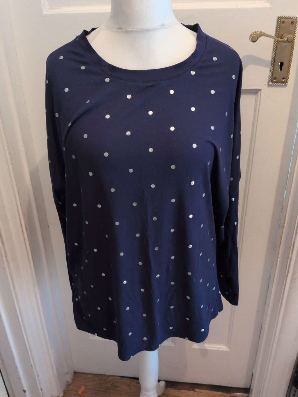 Peacocks 18-20 Navy And Silver Spot Pyjama Top