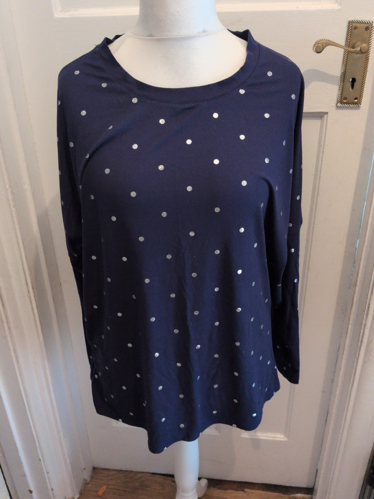 Peacocks 18-20 Navy And Silver Spot Pyjama Top