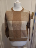 Ladies Primark Size 10-12 Brown/Beige Check Pullover Jumper