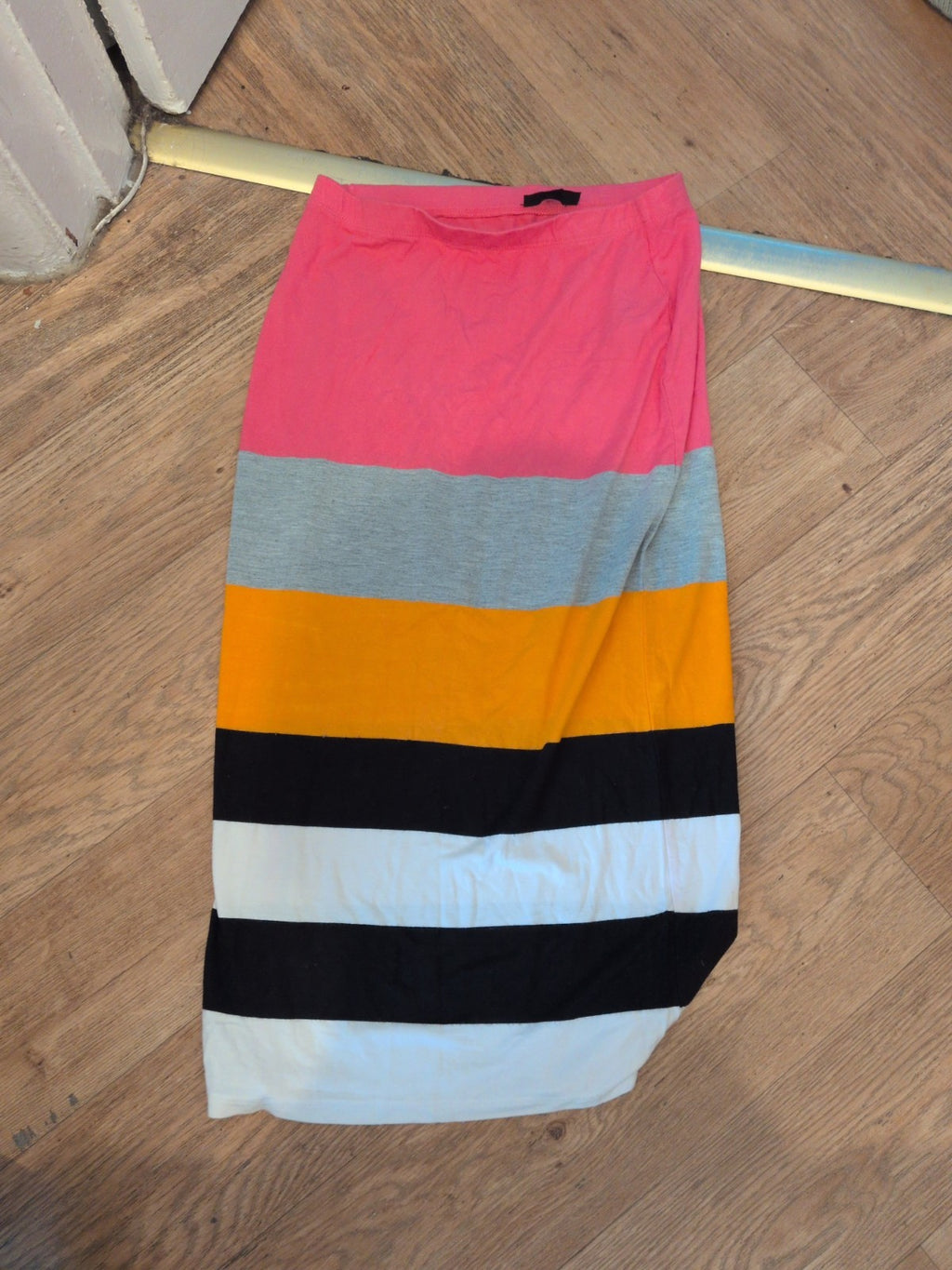 Topshop 12 Pink Orange Black Elasticated Pencil Midi Skirt