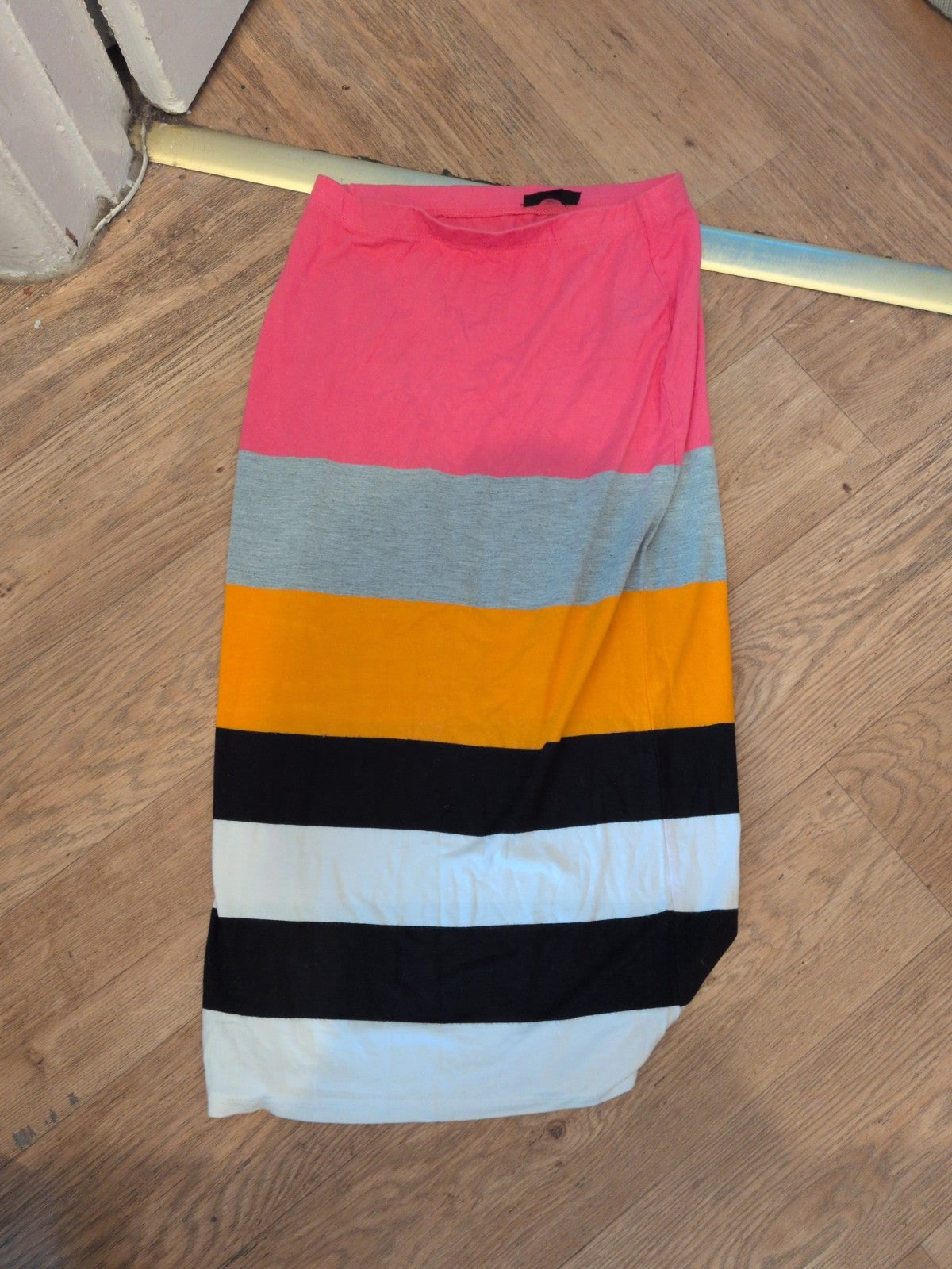 Topshop 12 Pink Orange Black Elasticated Pencil Midi Skirt