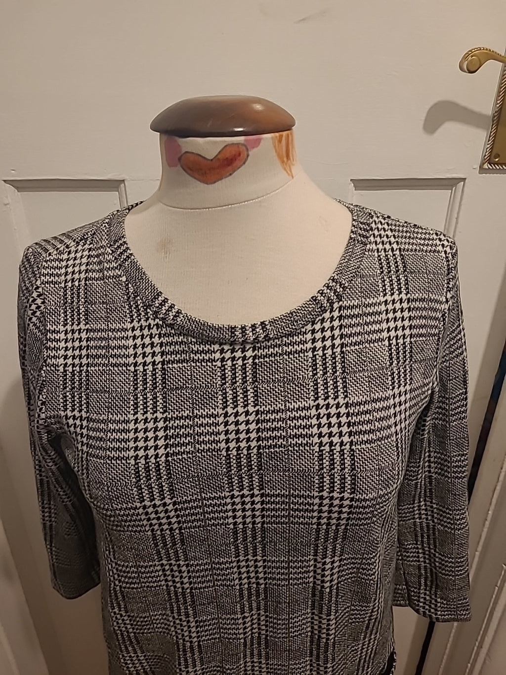 Ladies Tu Size 8 Grey Mix Check Mid Sleeved Round Neck Dress