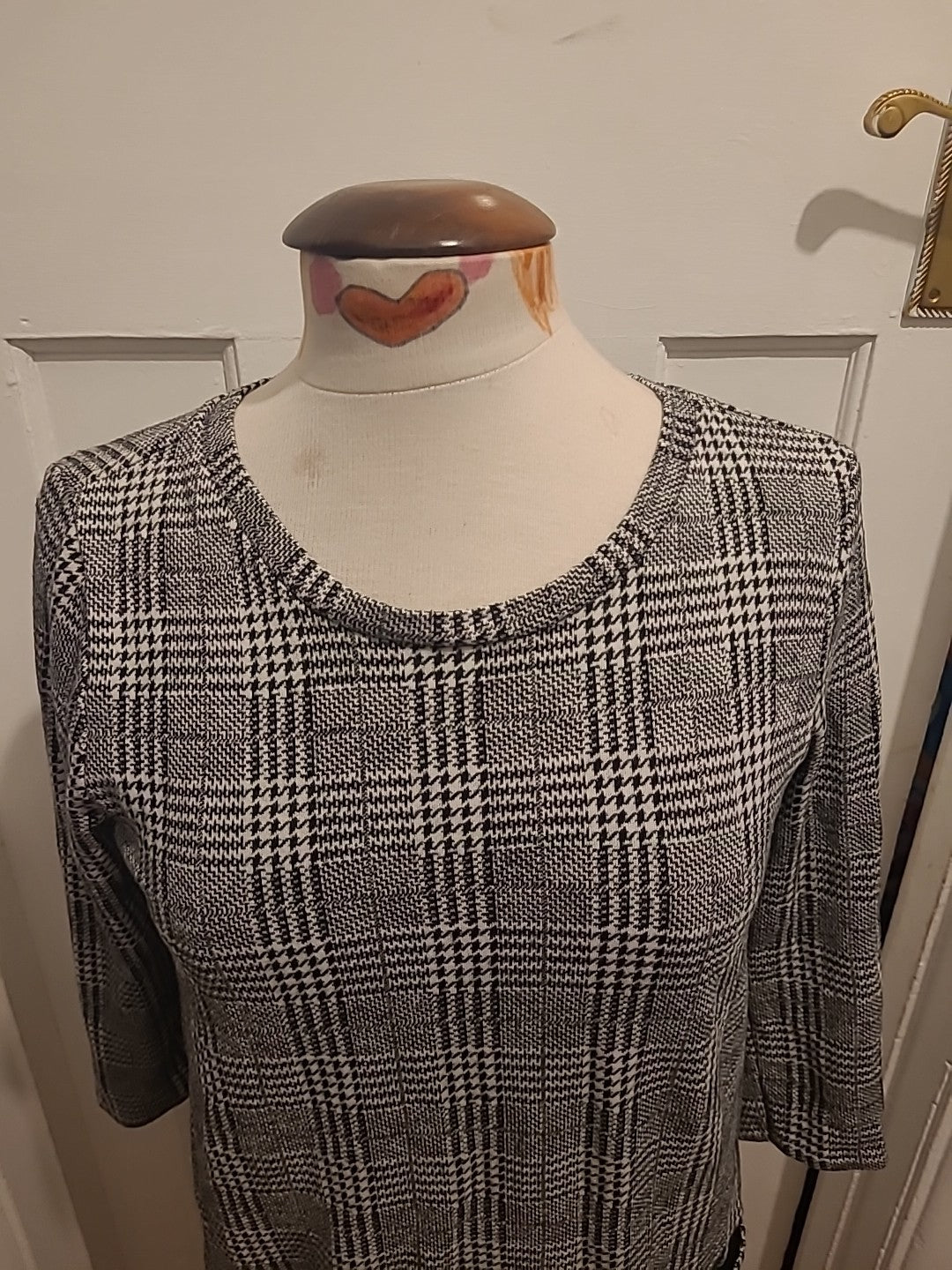 Ladies Tu Size 8 Grey Mix Check Mid Sleeved Round Neck Dress