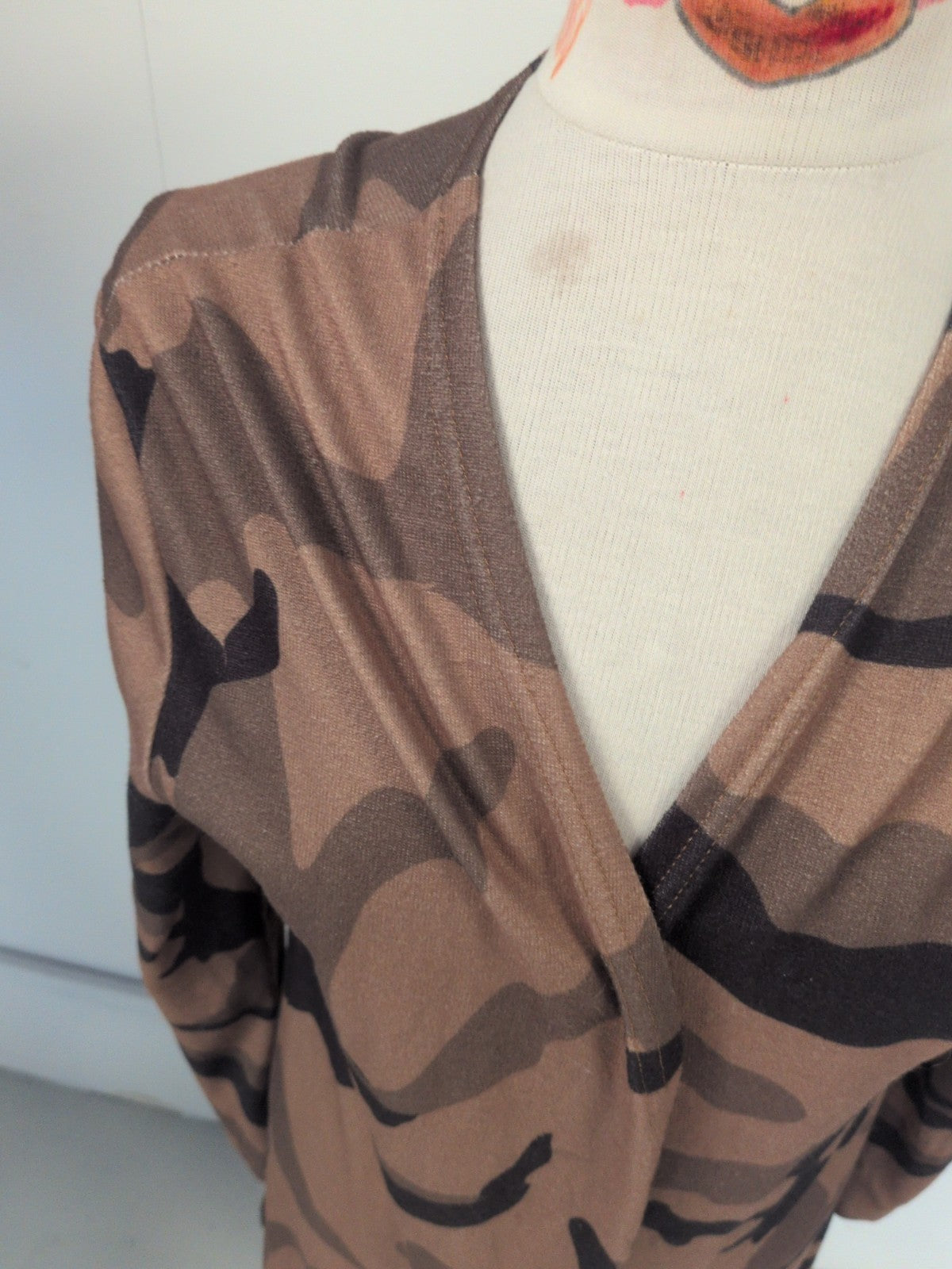 Medium Brown And Beige Camo Pattern Long Sleeved Cardigan