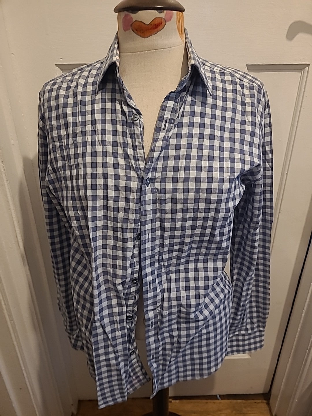 Mens Jeff Banks Size Small Grey/Blue Check Long Sleeved Shirt