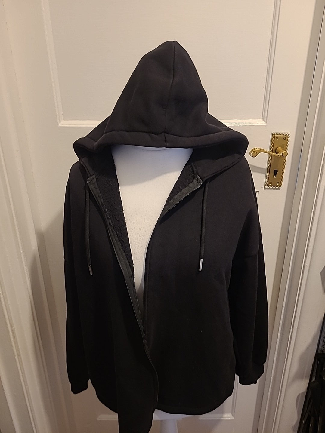 Ladies Boohoo Size 6 Black Printed Zipped Hoodie
