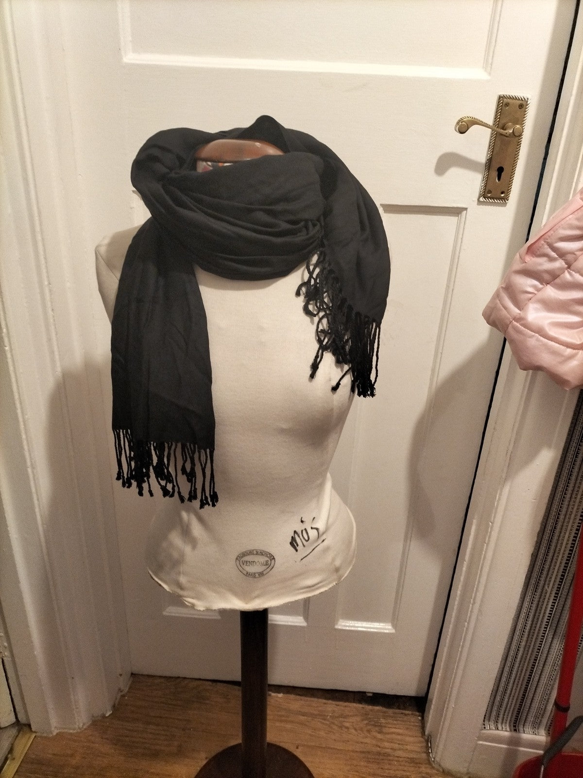 Ladies Black With Frayed Hem Scarf