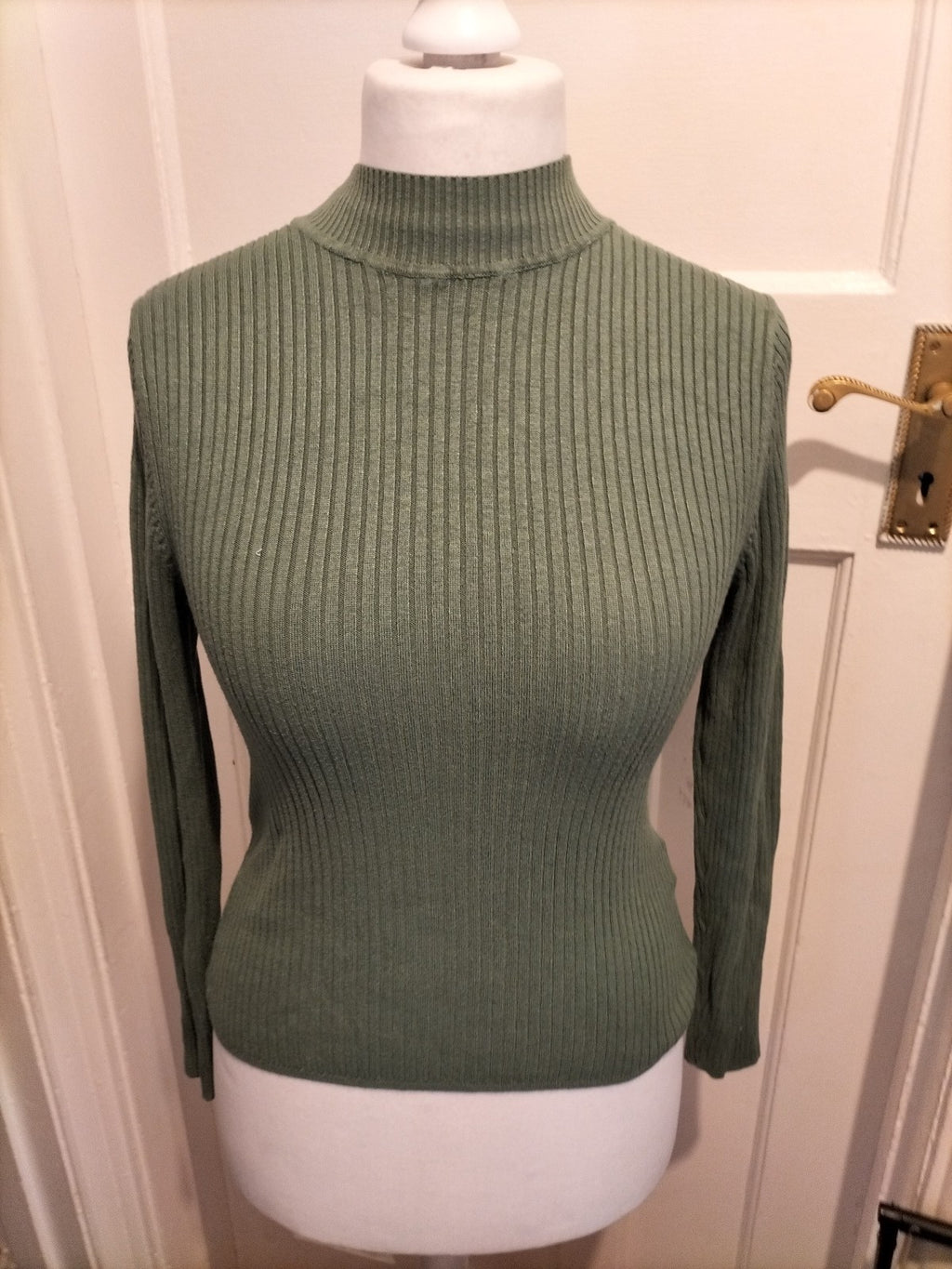 Ladies Sage Green Jumper Size Small Primark Ribbed
