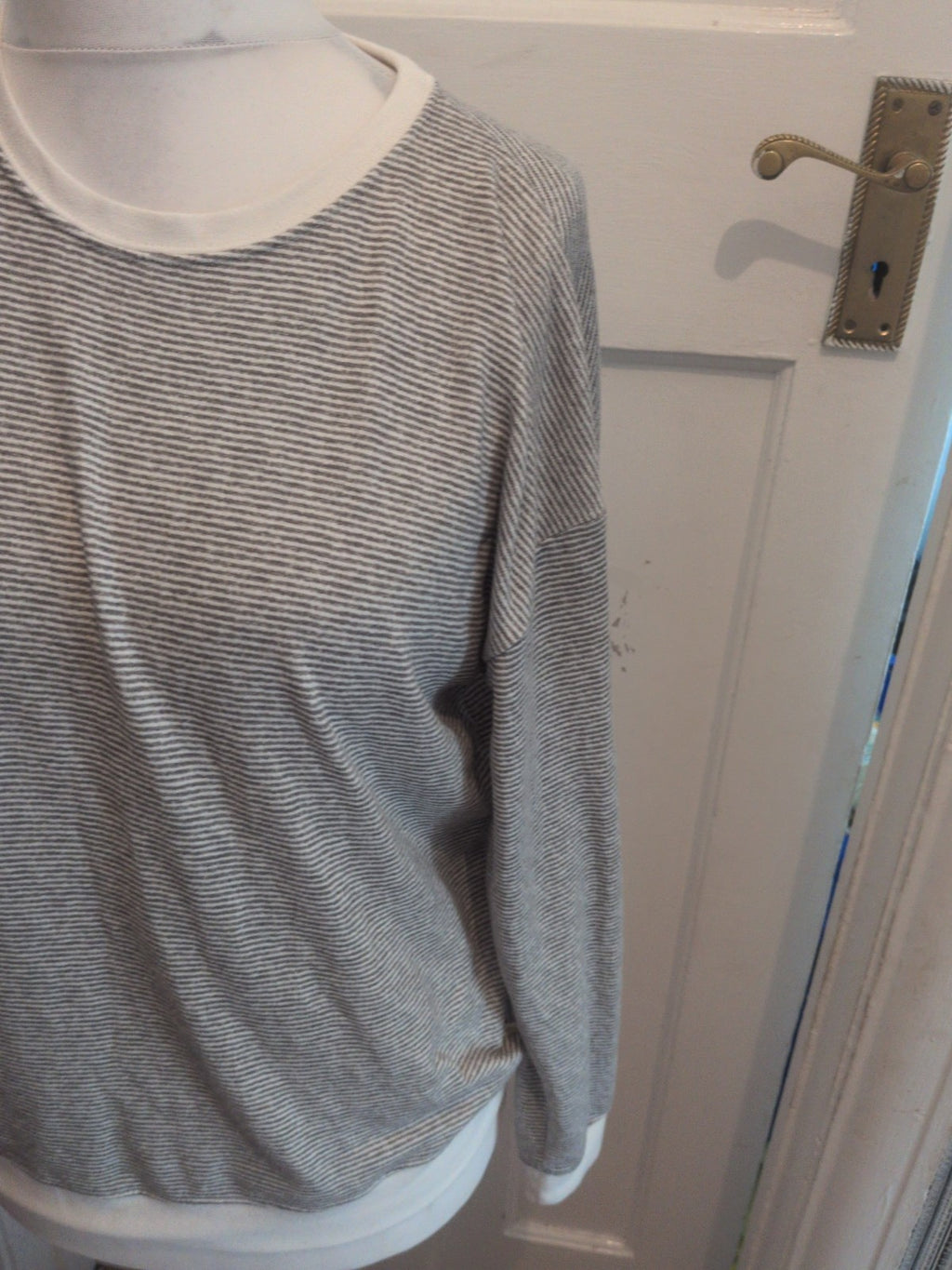 George 12-14 Grey White Stripe Long Sleeve Pyjama Top