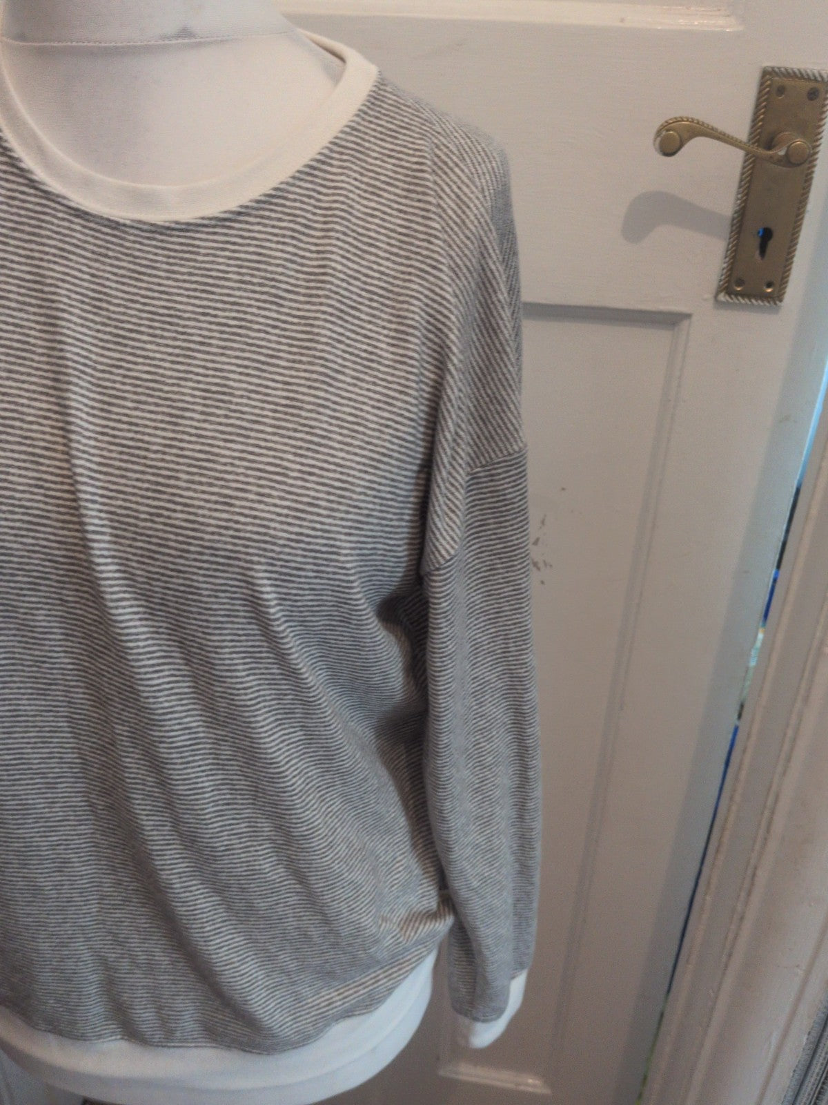 George 12-14 Grey White Stripe Long Sleeve Pyjama Top