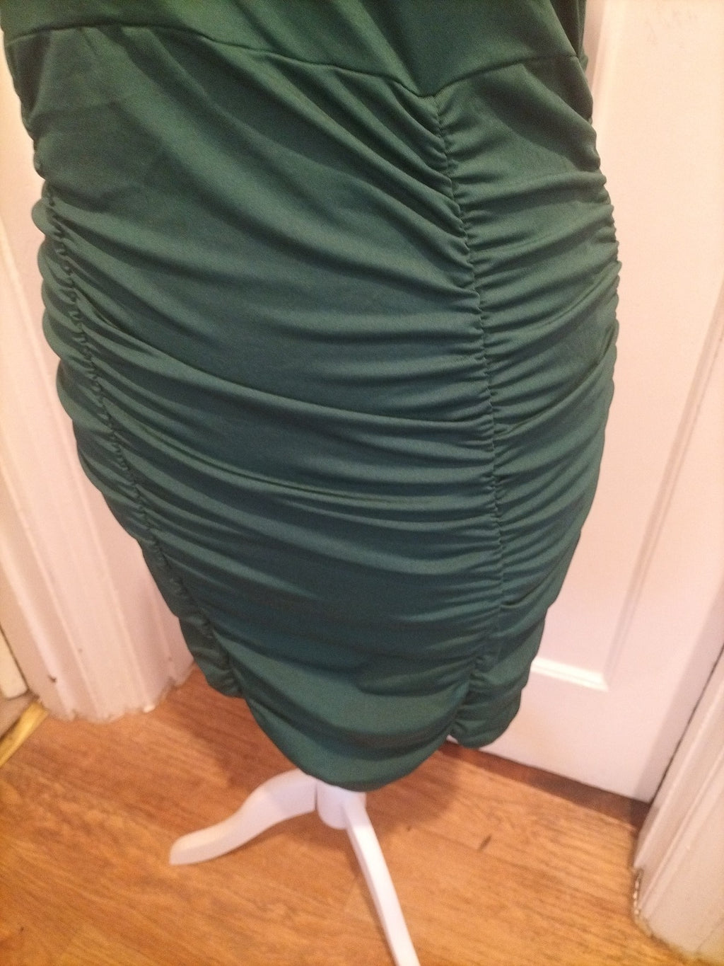 Ladies Size XL Bottle Green Cold Shoulder Ruched Dress
