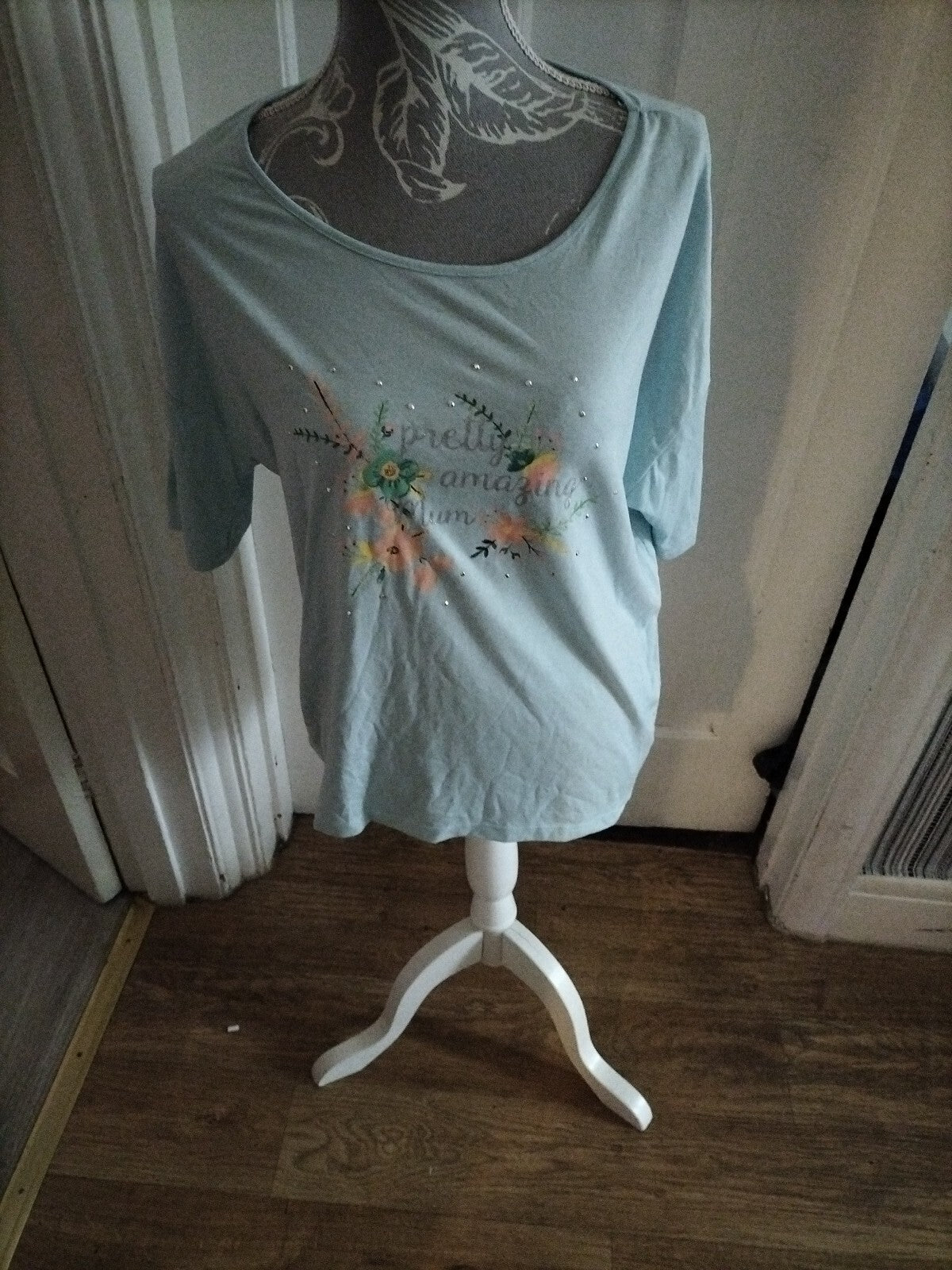 Ladies Tu Size 12 Pale Blue Short Sleeved Pyjama Top