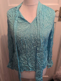 River Island 14 Aqua Patterned V Neck Long Sleeve Blouse