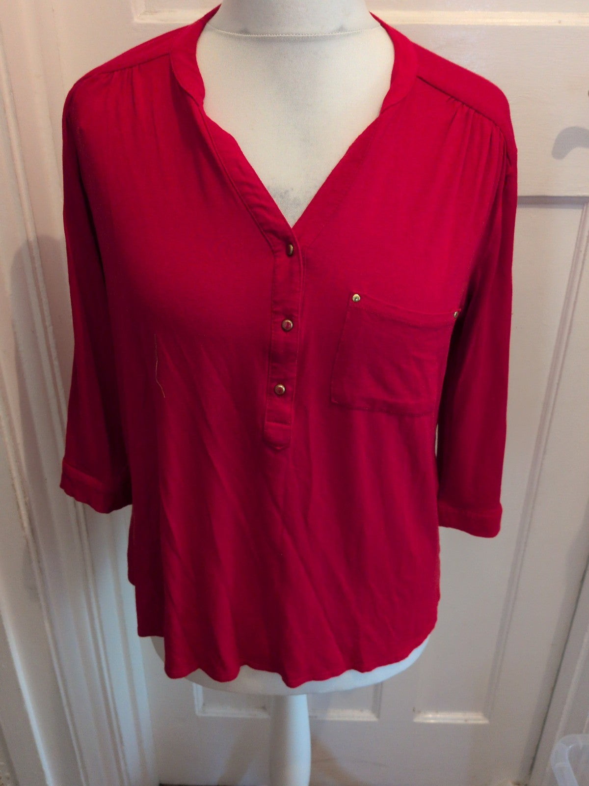 Dorothy Perkins 18 Red Long Sleeve Blouse V Neck