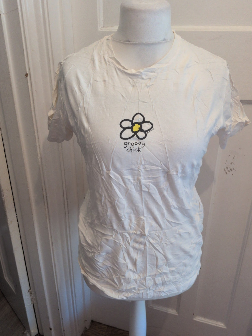 Groovy Chick 6 White Print Short Sleeve T-shirt