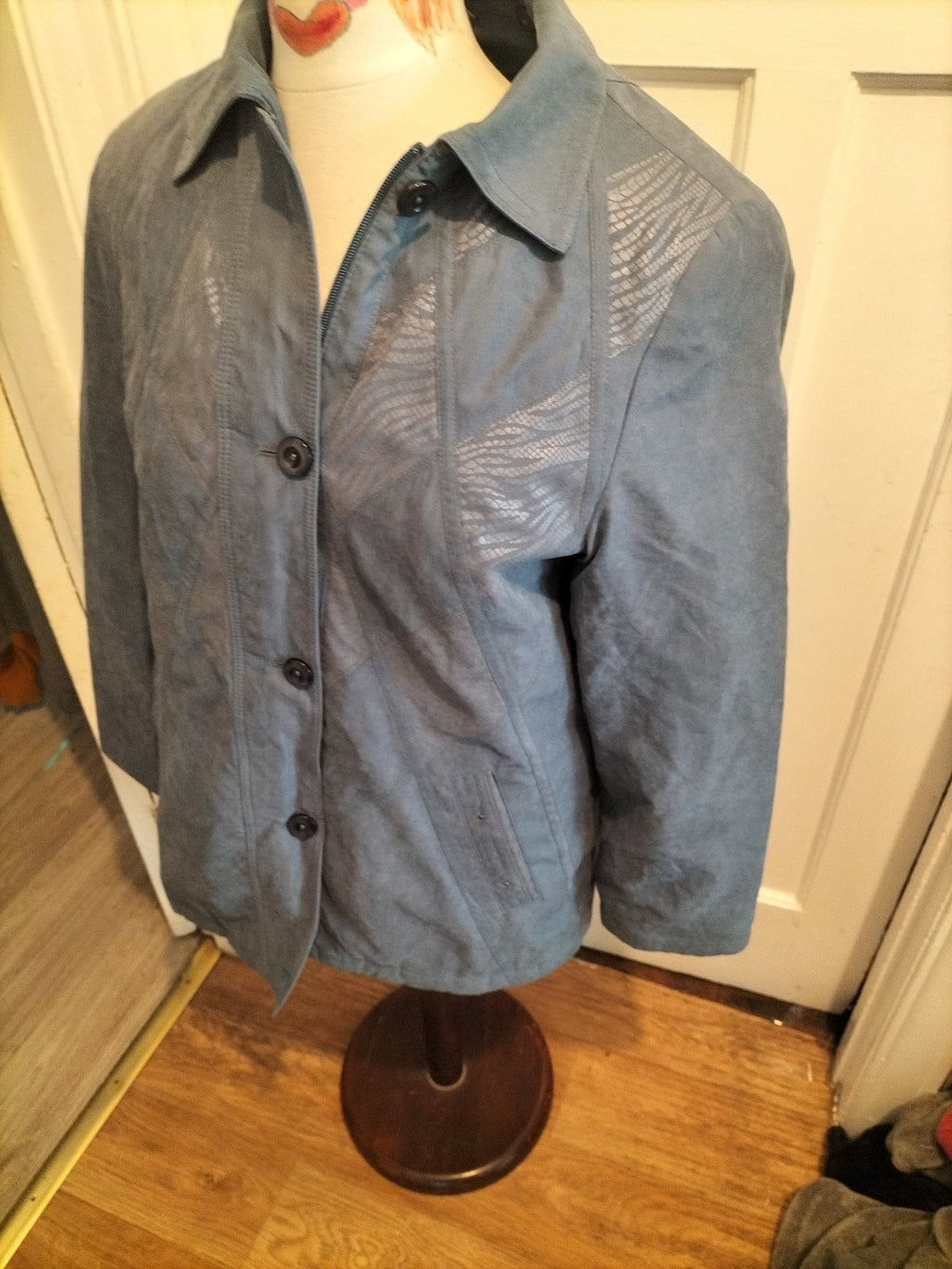 Ladies Barbara Lebek Size 10 Pastel Blue Lined Zip Through Coat