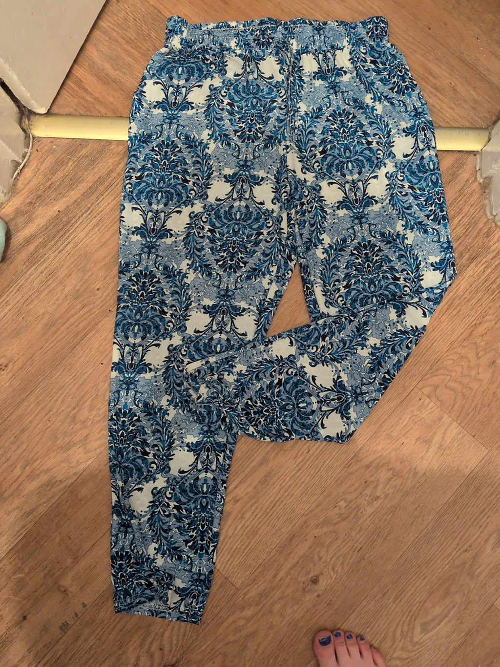 2XL Blue White Aqua Turquoise Elasticated Trousers