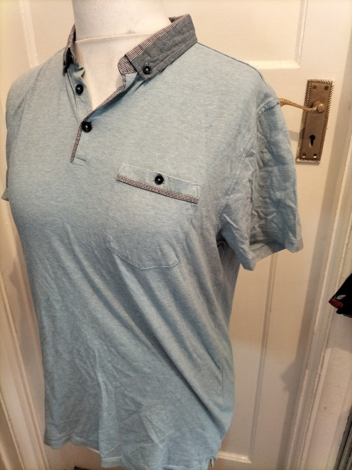 Mens Cedarwood State Size Medium Blue And Navy Trim Short Sleeved Polo