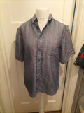Mens M&S Size L Reg Fit Navy Blue With Multi Stripes Short Sleeved Shirt
