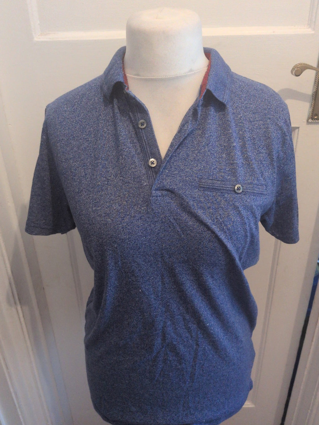 Mens Easy Medium Blue Flecked Short Sleeve Polo