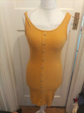 Ladies New Look Size 10 Mustard Sleeveless Imitation Buttoned Dress