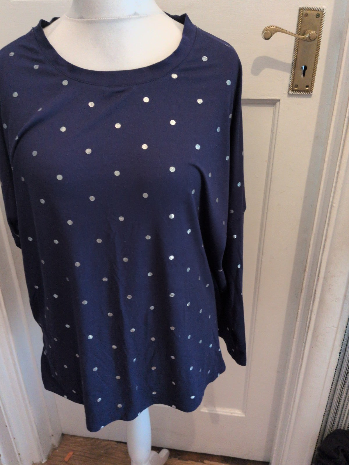 Peacocks 18-20 Navy And Silver Spot Pyjama Top