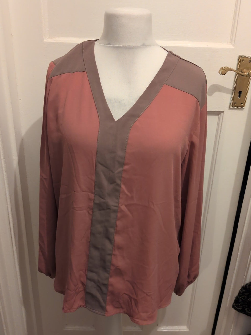 Afibel 20 Pink And Grey Long Sleeve Blouse