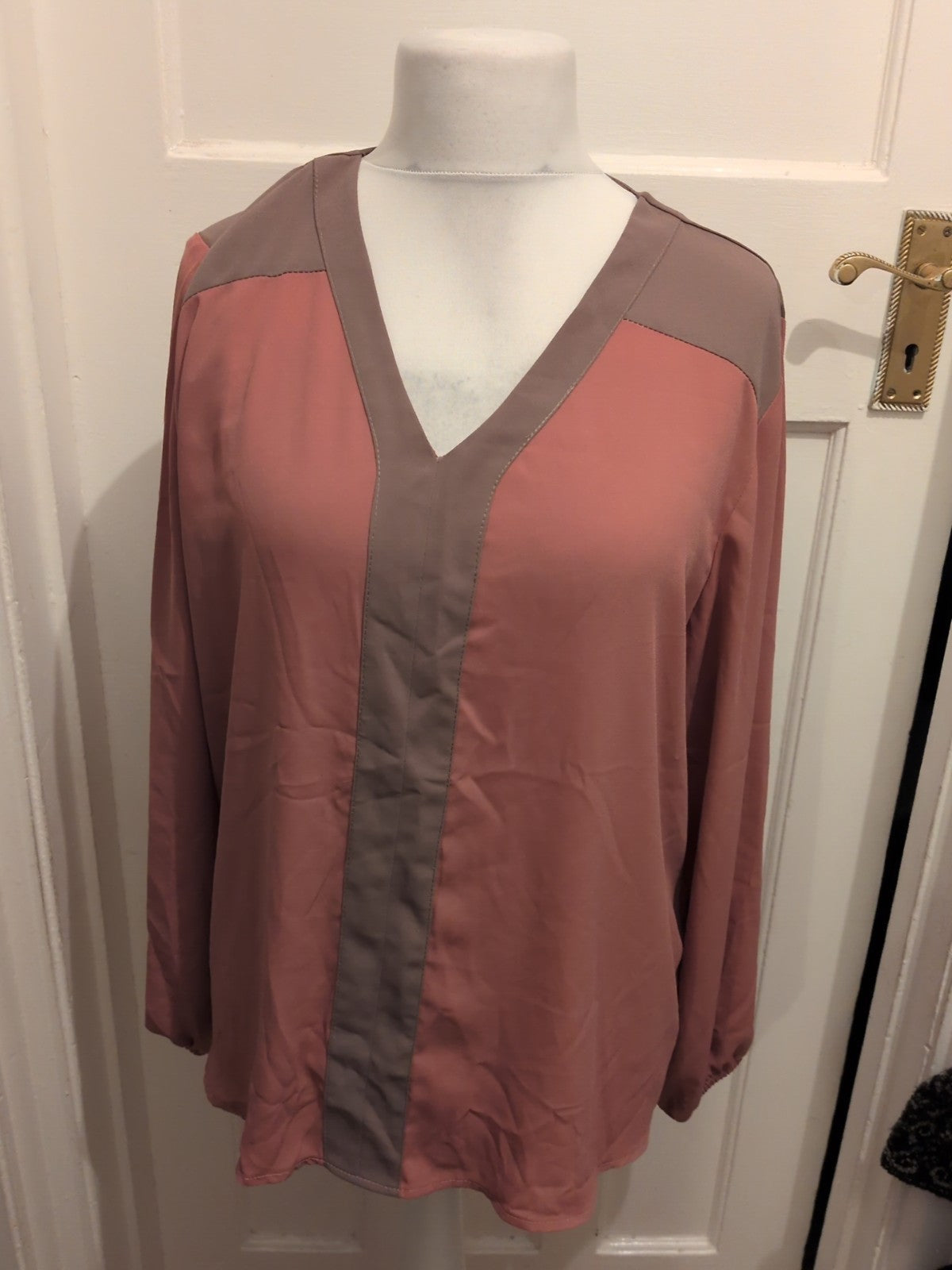 Afibel 20 Pink And Grey Long Sleeve Blouse