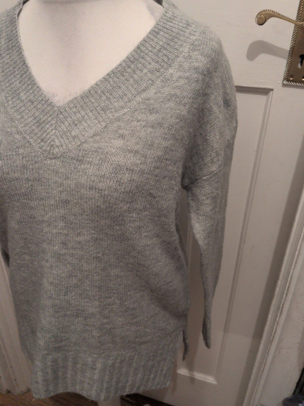 Primark XS Grey V Neck Soft Touch Oversized Jumper