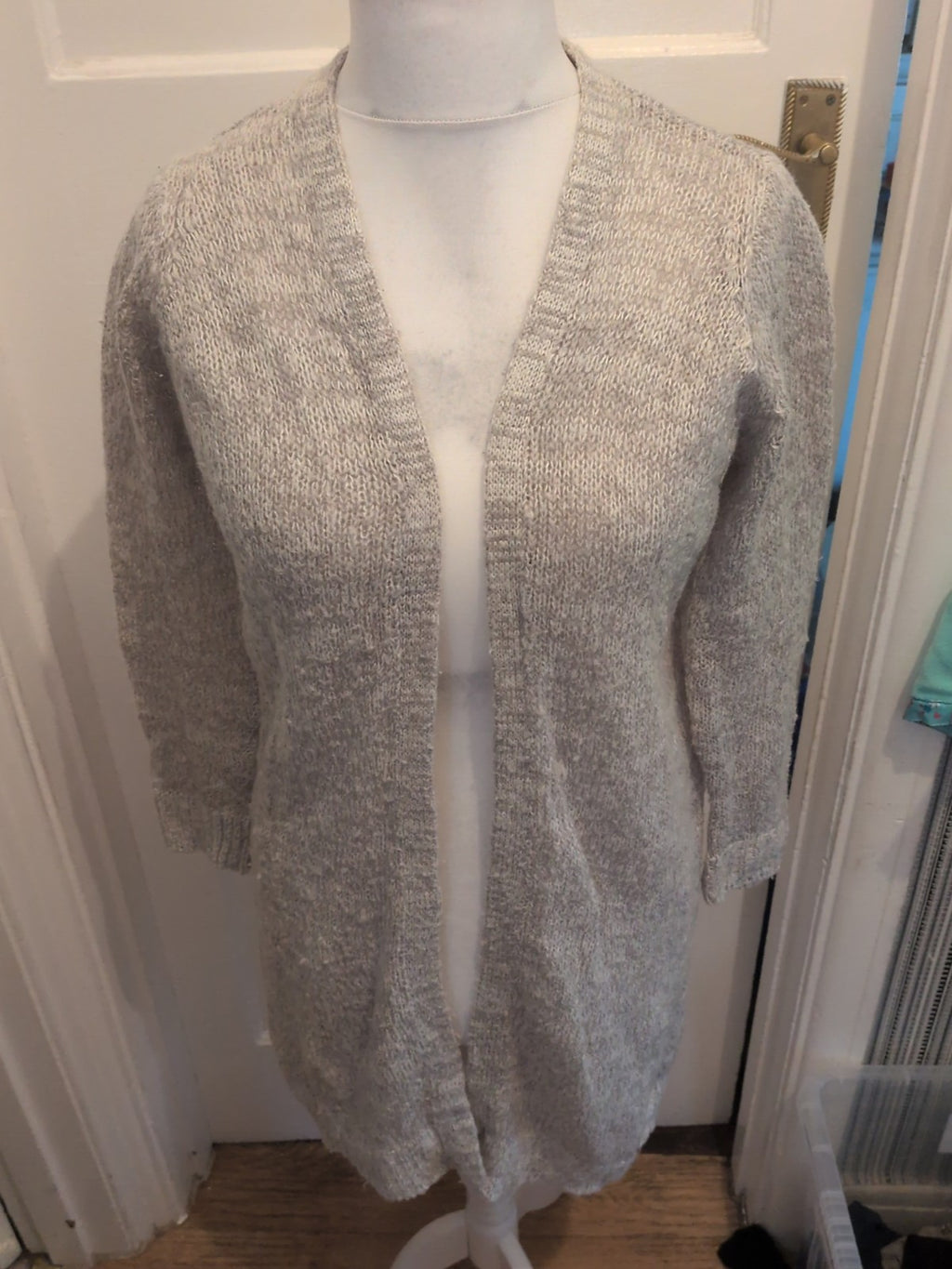 Ladies New Look Size Small Grey Knot Longline Cardigan