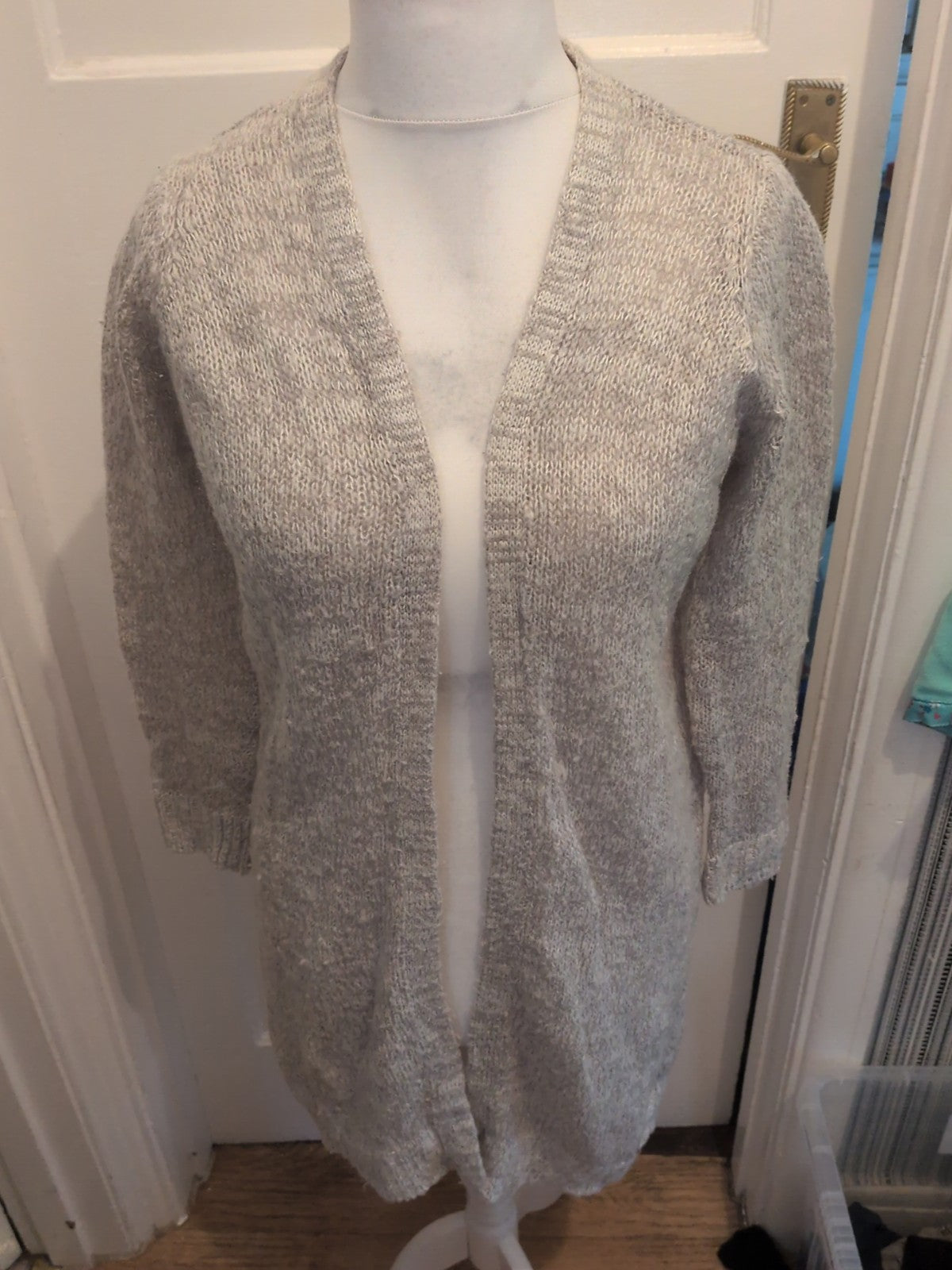 Ladies New Look Size Small Grey Knot Longline Cardigan