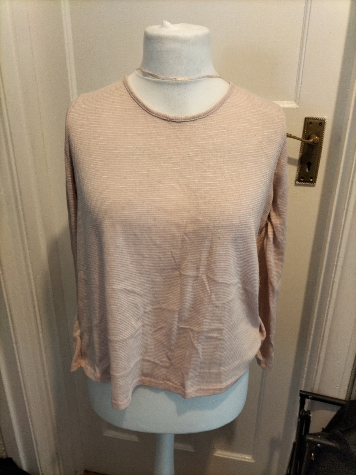 Ladies Primark Size 10 Pale Pink Striped Lace Lined Long Sleeved Open Back...