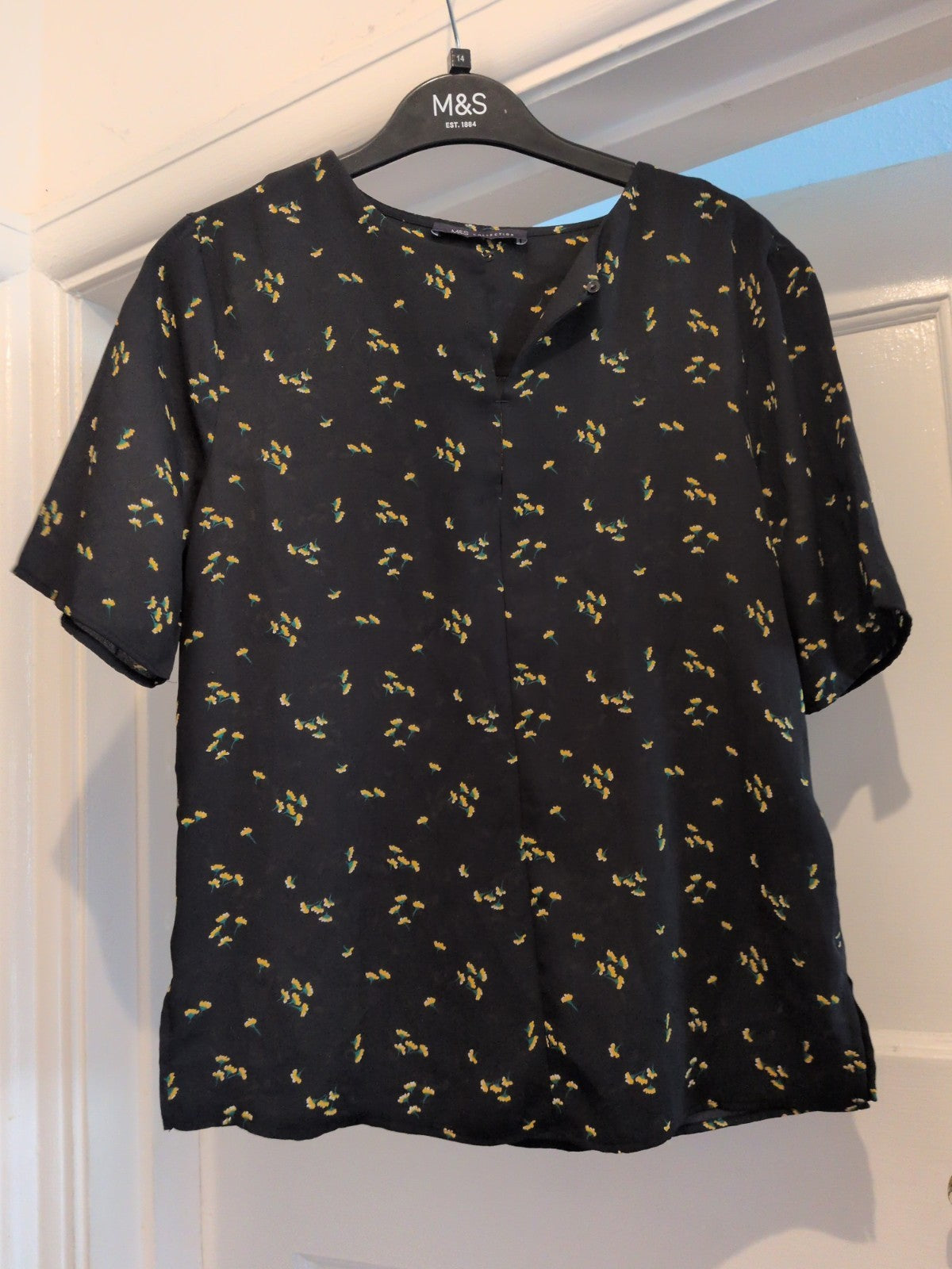 M&S Collection 6 Black And Yellow Floral Short Sleeve Blouse