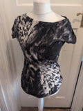 Ladies Mint Velvet Size 12 Black And Grey With White Short Sleeve T-shirt