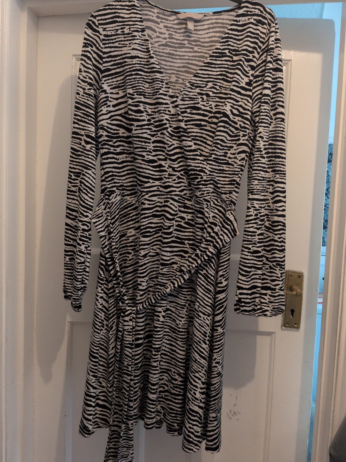 H&M Small Zebra Print Long Sleeve V Neck Dress