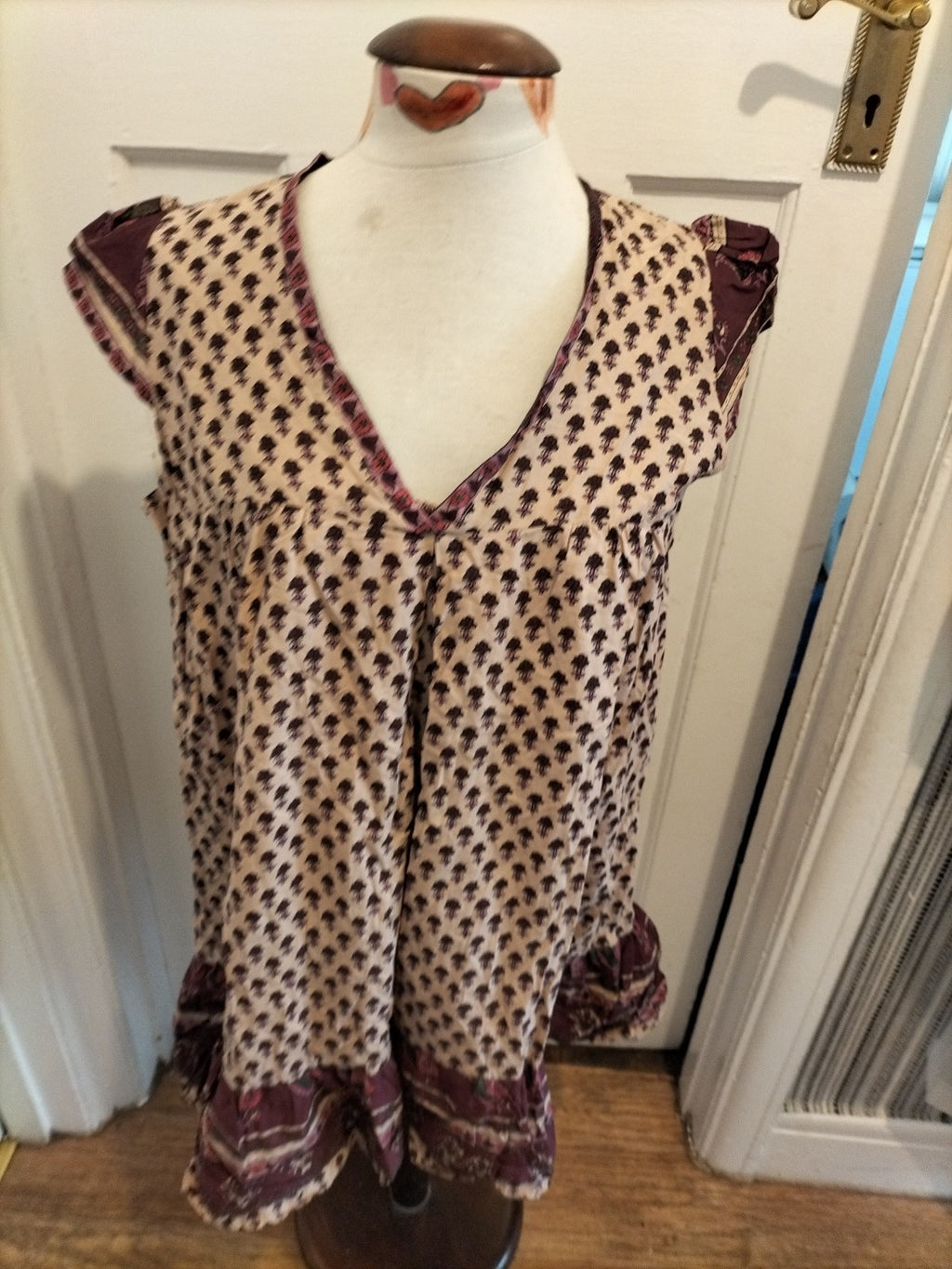 Ladies Primark Size 14 Purple Light Brown Floral Cap Sleeved Tunic