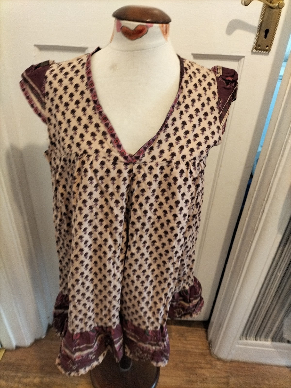 Ladies Primark Size 14 Purple Light Brown Floral Cap Sleeved Tunic