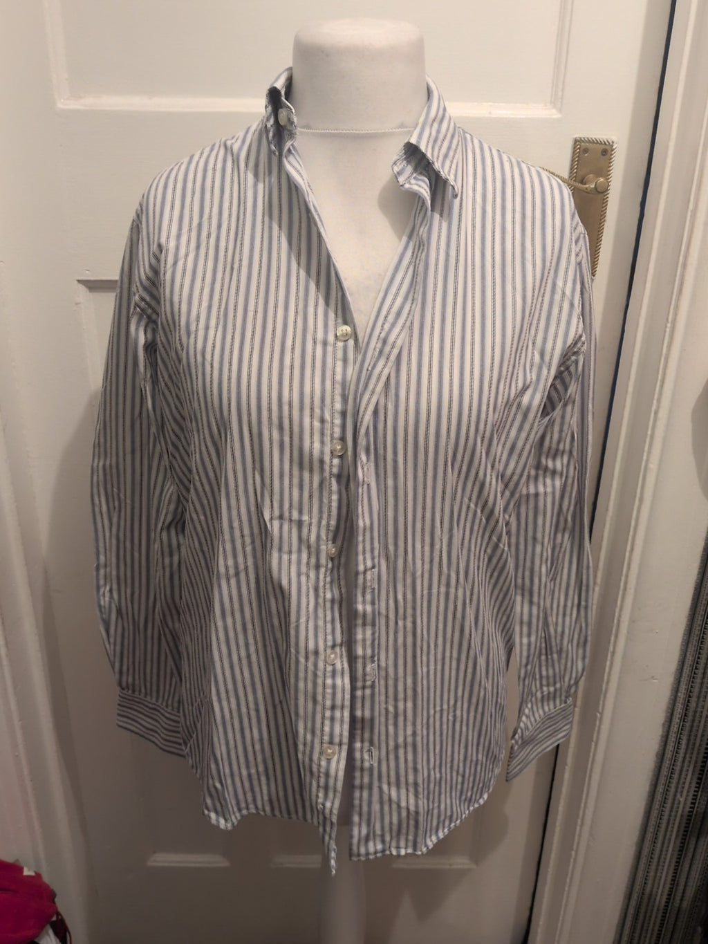 Van Heusen 14-14.5 Blue And White Stripe Long Sleeve Shirt
