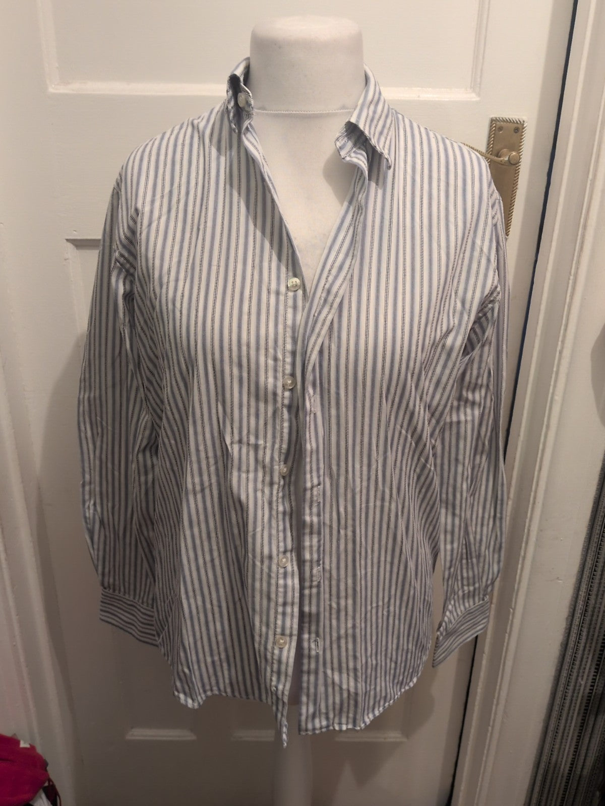 Van Heusen 14-14.5 Blue And White Stripe Long Sleeve Shirt