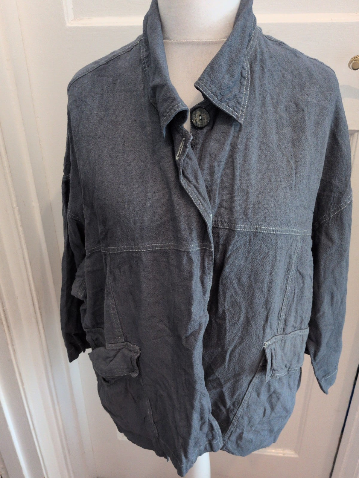 Eva Miller Large 3/4 Sleeve Shirt Navy Teal