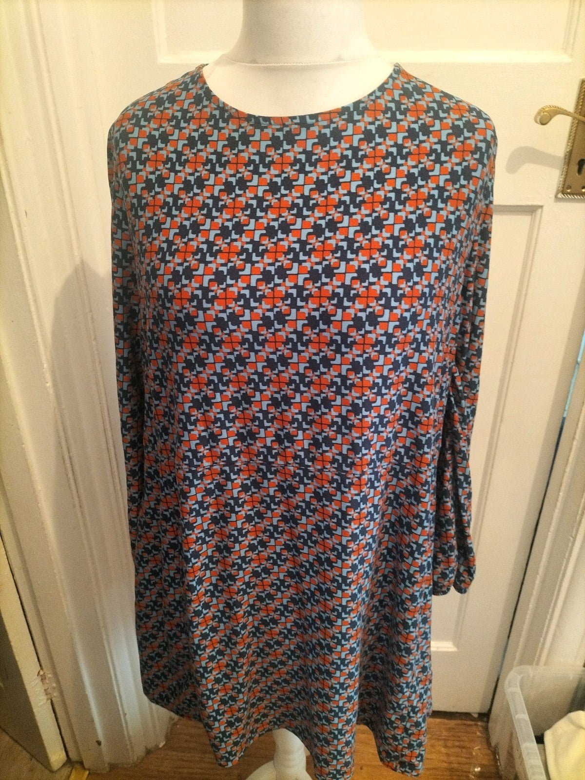 Tu 20 Orange Navy And Blue 3/4 Sleeve Blouse