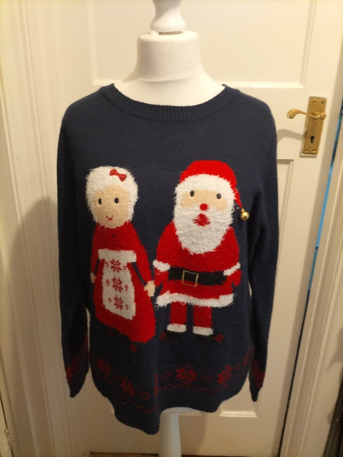 Ladies George Size 20 Xmas Red And Navy Jumper