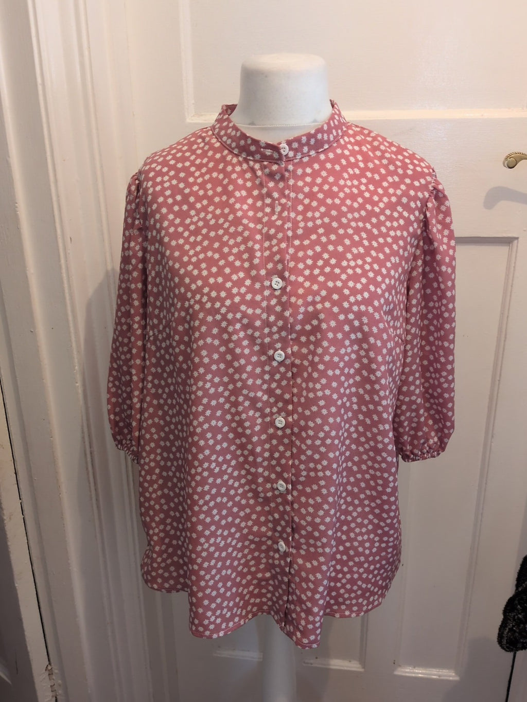 Shein XL Pink And White Floral Long Sleeve Blouse