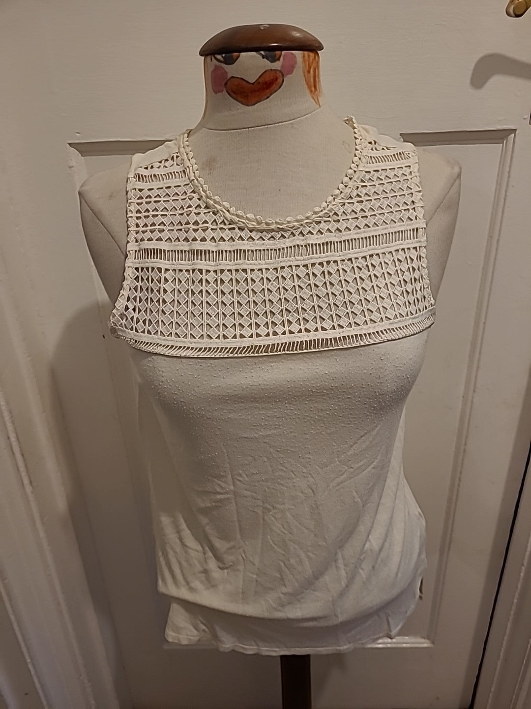 Ladies H&M Size Small Cream Sleeveless See Through Panel Blouse