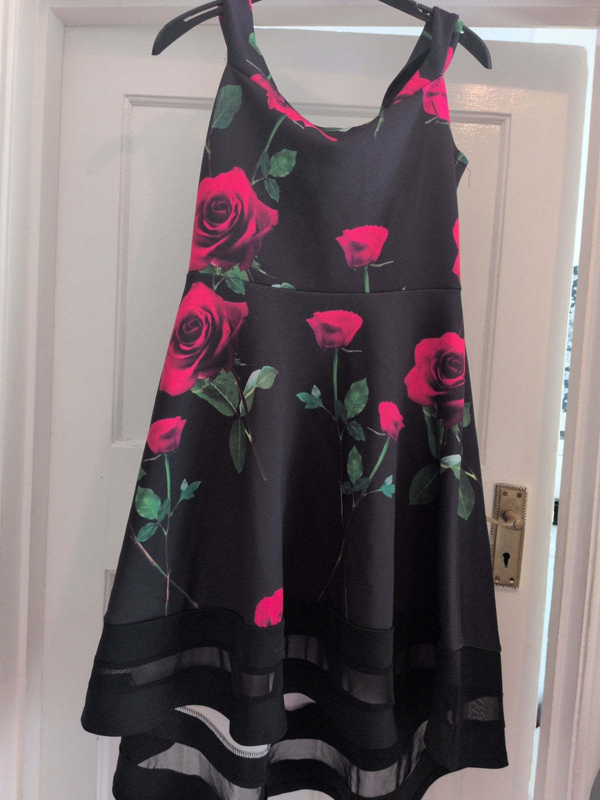 Quiz 12 Black Floral Sleeveless Fit And Flare Dress Midi